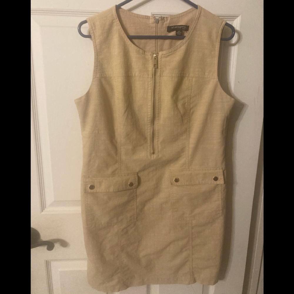 Sharagano tan shift dress.  Size 14P